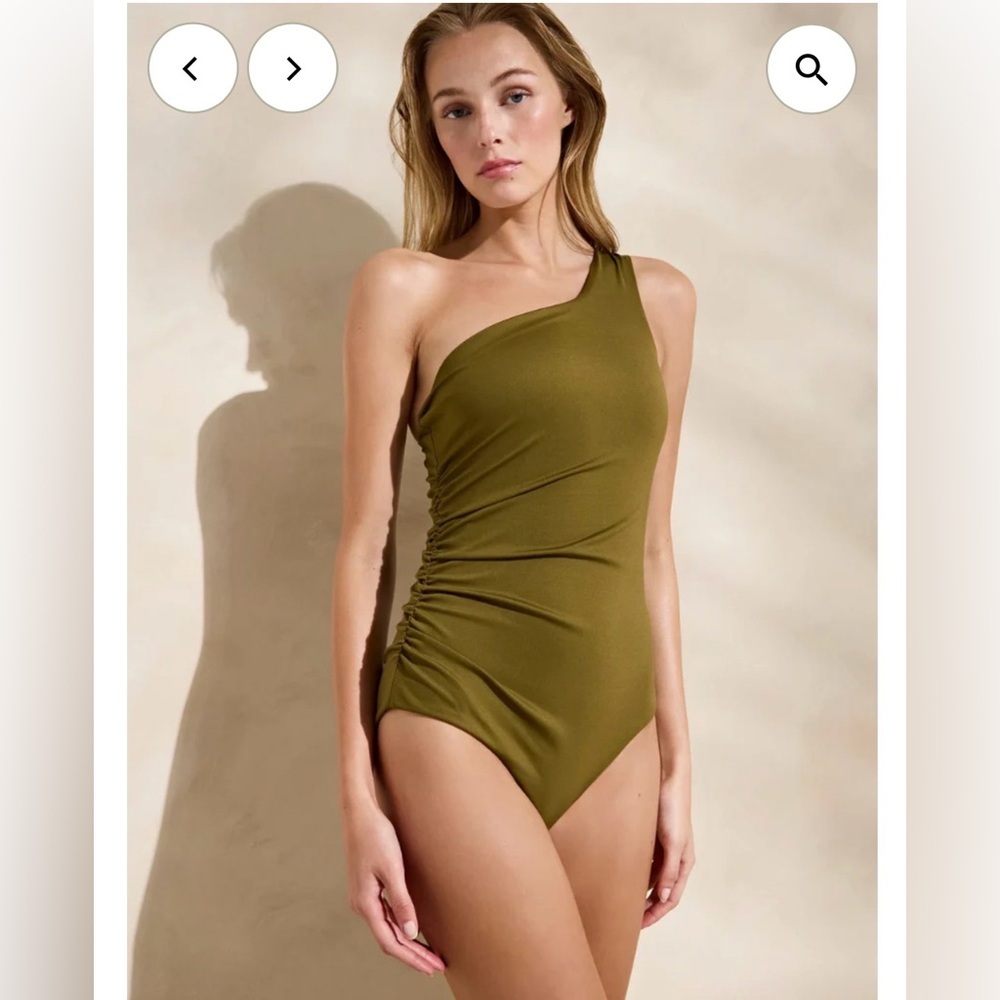 Marie Oliver Lonita One-Shoulder One-Piece Swimsuit Juniper Green XL NWT